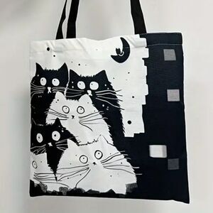 NEW Cartoon Cats Black And White Canvas Tote Bag